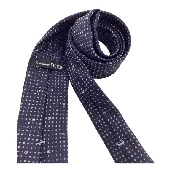 GIANFRANCO FERRÉ Blue Geometric Monogrammed Silk Slim Tie Italy W: 2.8" EX COND - Picture 3 of 5